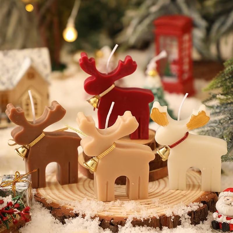 2 Pcs Christmas Taper Candles Cute Deer Tea Lights Candles Gift Handmade Wax Candle for Christmas Party Decor Home Table Holiday Decorations