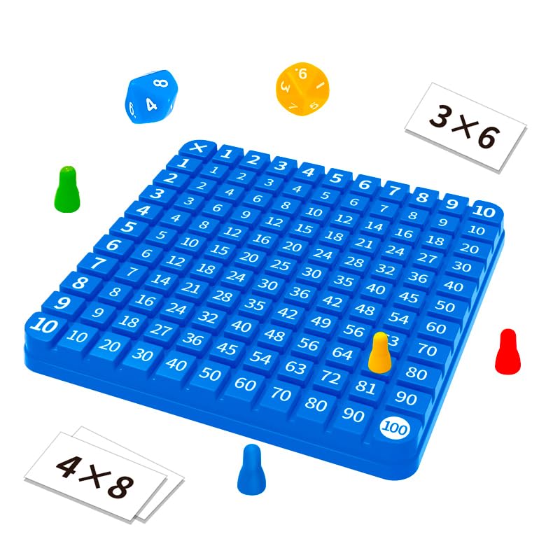 Math Multiplication Board Game for Children Age 3+, 1-100 Numbers Educational Math manipulatives Chessboard Learning Toys, Counting Board Game for Improve Children's Attention (Blue)