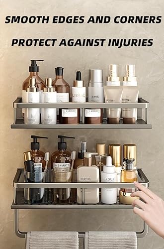 Miniatura 8 de YWHWXB Organizador de ducha de acero inoxidable, estante de ducha sin taladrar, estante de almacenamiento montado en la pared para baño, dormitorio,