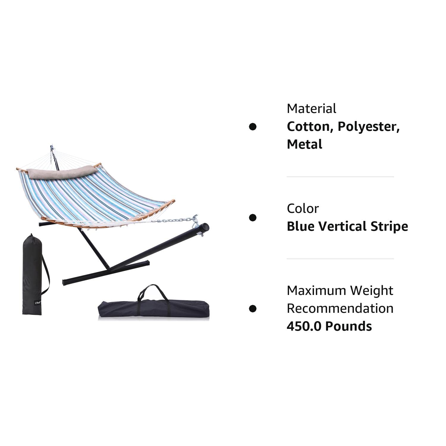 Double Hammock with Stand Included Ohuhu 55x75 Inch 2 Person Hammock