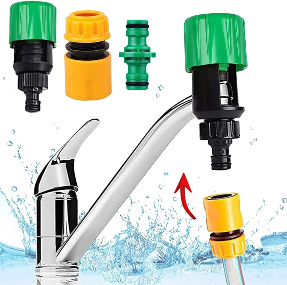 Conector de manguera de grifo, Conector de grifo de manguera universal, Conector de manguera de jardín de cocina, Conector de manguera de grifo mezclador de 3 piezas, Juego de accesorios de manguera