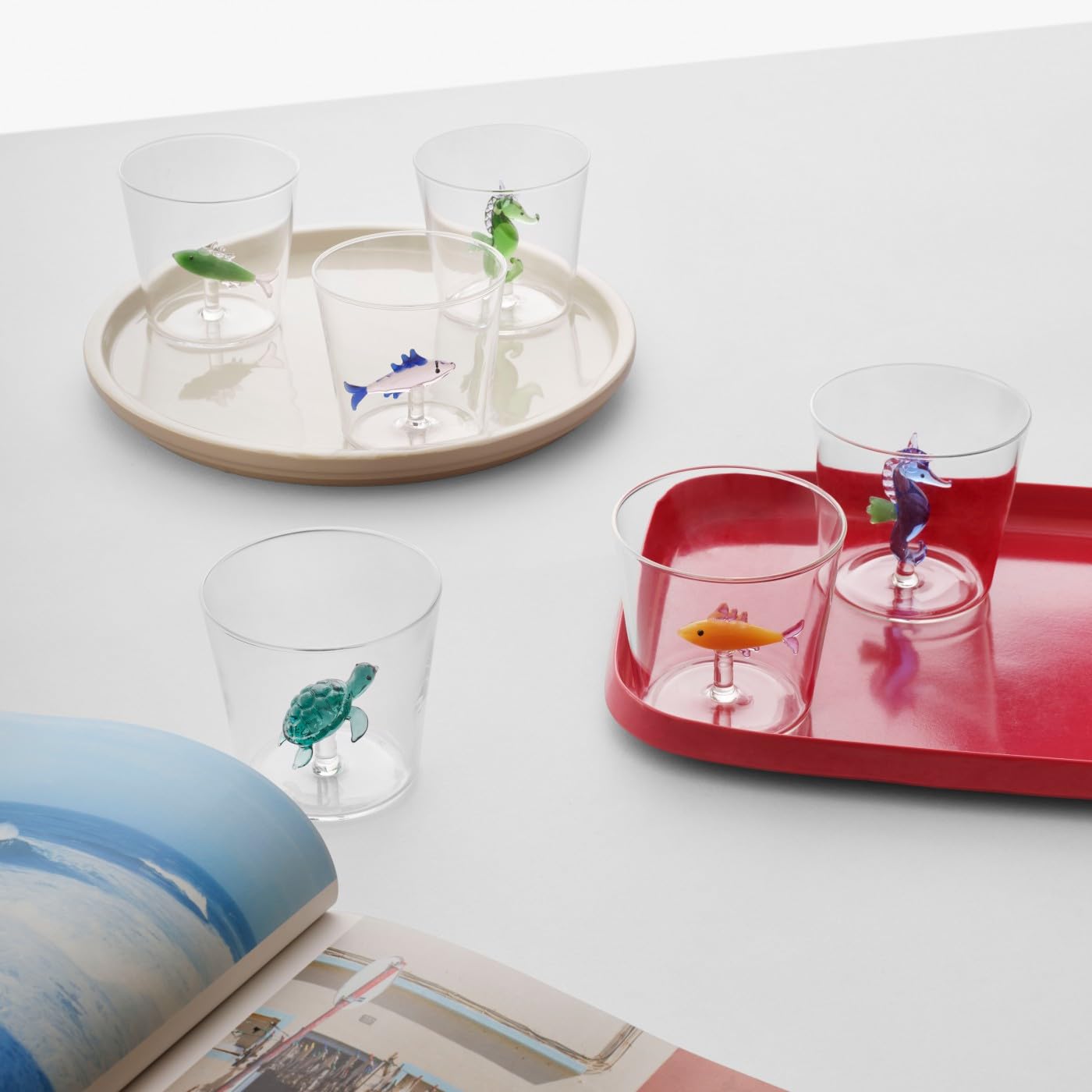 Ichendorf Milano Set di 6 Tumbler New, Collezione Marine Garden, 35 cl, Vetro Borosilicato, Fatto a Mano