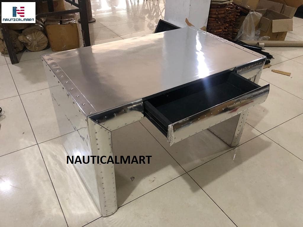 Nautical-Mart Streamline Desk Aviator Table Home Decor with Drawer Aluminium Furniture