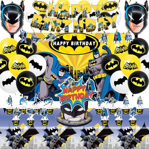 Bat Birthday Decorations Hero Party Supplies Including Backdrop Birthday Banner Tablecloth Hanging Swirls Balloons Cake Toppers for Cool Boys Party