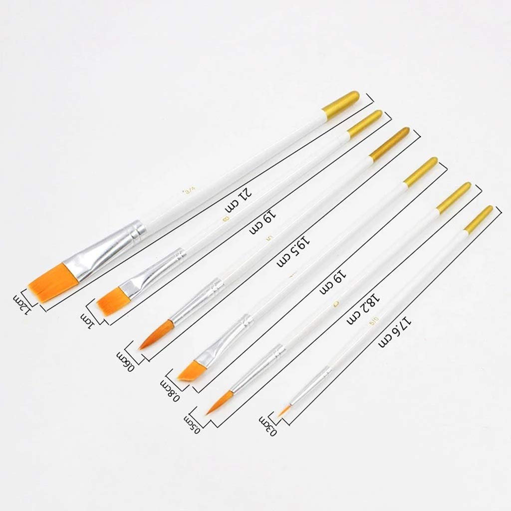 Juego de 6 pinceles de acuarela con mango de madera, suministros para dibujo, ar de acuarela con mango de madera, suministros para dibujo, arte, pintura blanca, pelo de nailon, multifunción.