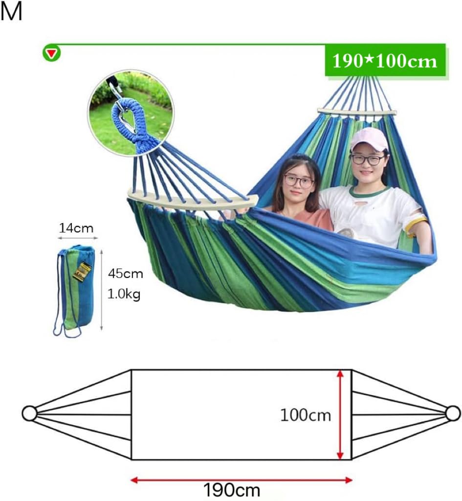 Xian - Amaca da giardino con barre in legno e borsa per il trasporto, in tela a righe, traspirante, perfetta per patio, cortile, esterno (190 cm x 100 cm, blu)