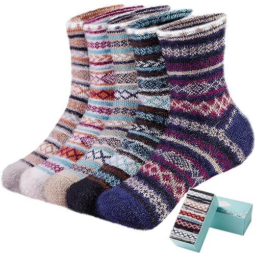 Image of ICEIVY Socks Women, Soft Knit Wool Winter Thick Warm Cabin Fuzzy Crew Women Socks 5 Pack