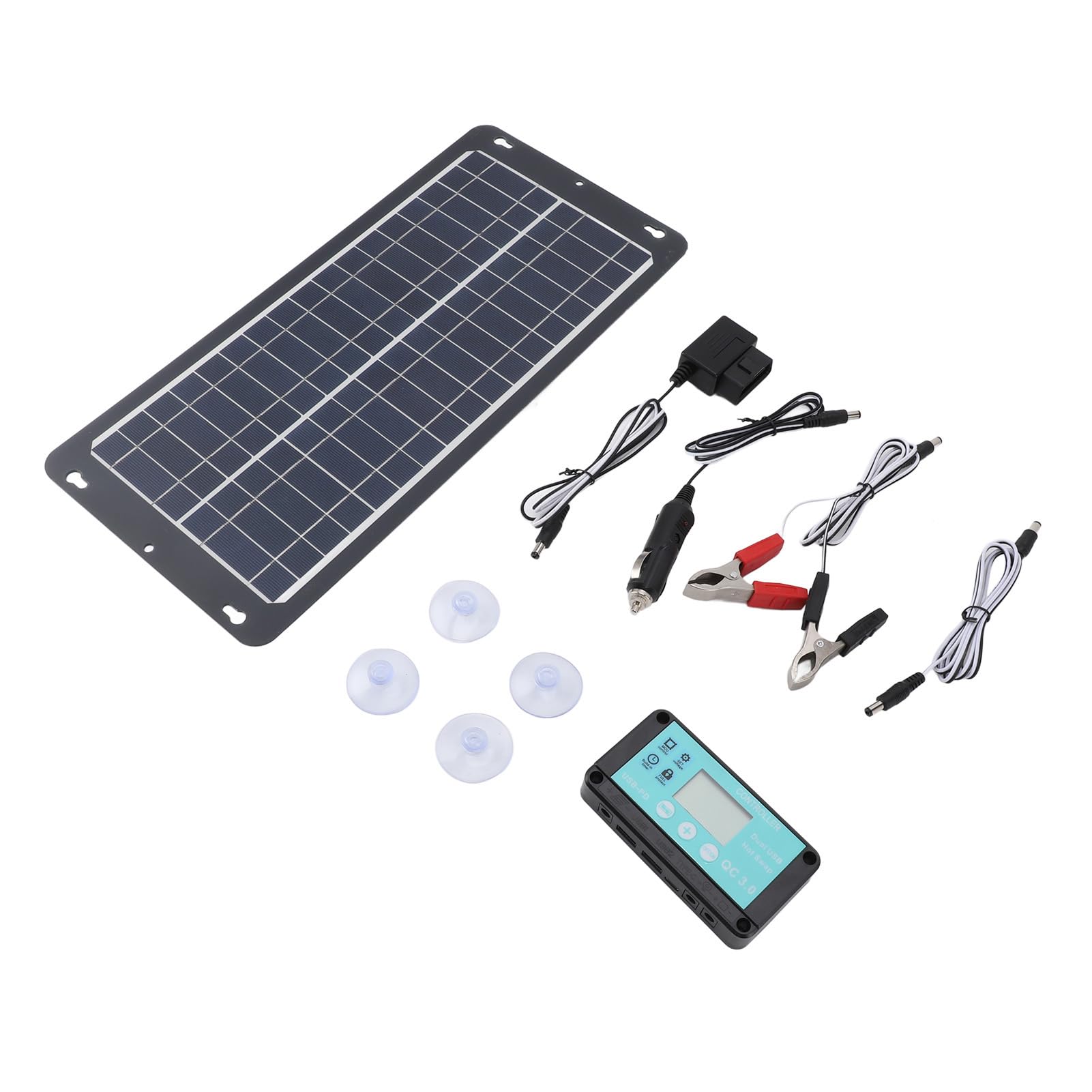 Kit Pannello Solare Monocristallino 30W 12V 24V con Doppia Porta USB Tipo C DC Regolatore OBD per Campeggio Alpinismo Auto RV Marine Off Grid Ricarica