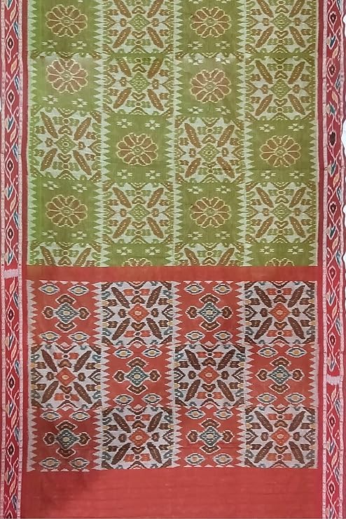 Image of Ikat Women's Cotton Saree, Handmade Pure Cotton Khandua Saree, Ikkat Orissa Traditional Handloom Saree without Blouse