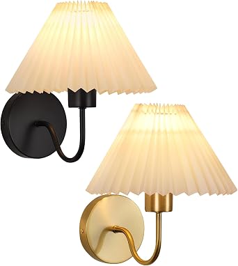 ADISUN Battery Operated Black & Gold Wall Sconces Set of 2