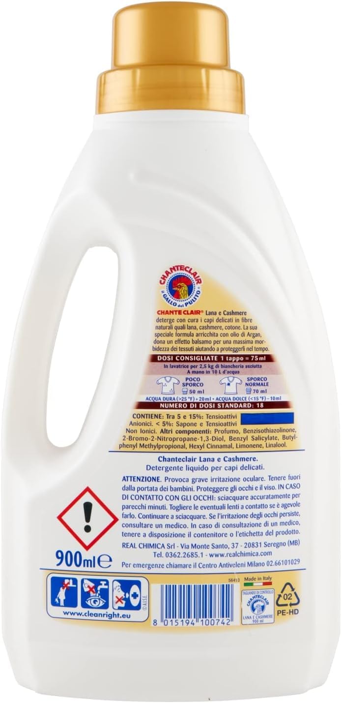 Chante Clair - 12 detersivi per lana e cashmere all'argan, 900 ml, detersivo liquido per lana e cashmere, cura delicata + portachiavi Italy Shop Service in omaggio