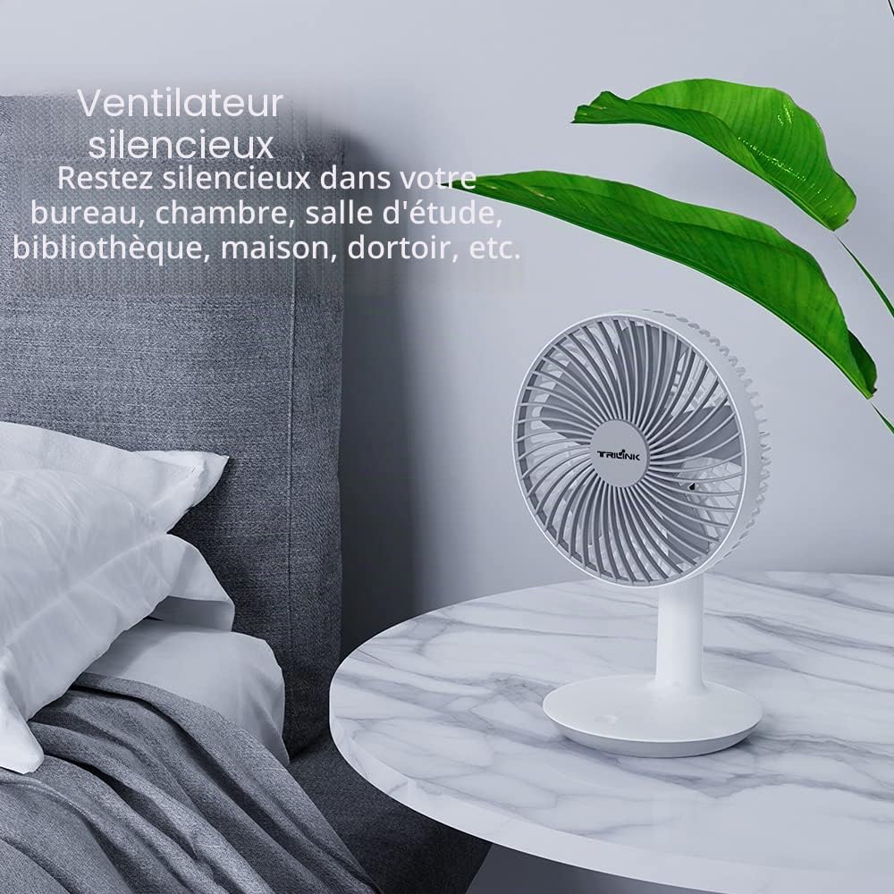 Mini Ventilateur Bureau, Ventilateur USB Rechargeable à 4000 Mah Batterie - 4 Vitesses, 16cm Petit Ventilateur De Table Silencieux , RéGlable 50°, portable Personnel Fan Pour Bureau, Chambre, Maison