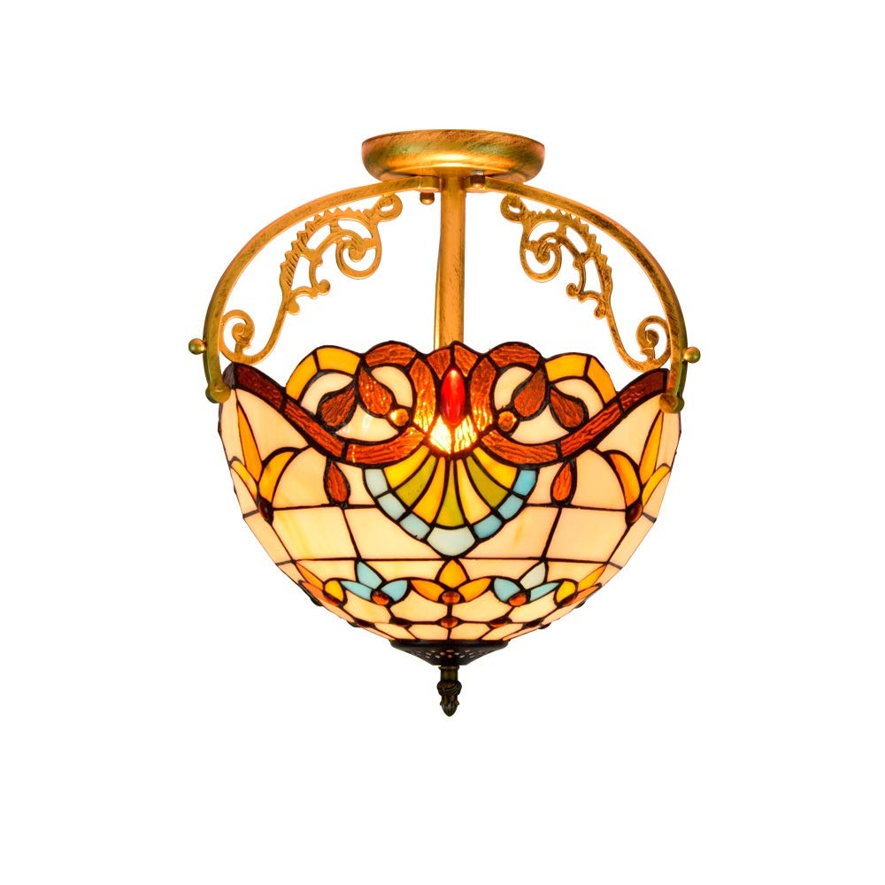LYMSXAZOU Stained Glass Ceiling Lighting 30CM European Restaurant Bedroom Aisle lamp Corridor Retro Baroque Bathroom Glazed Half Light