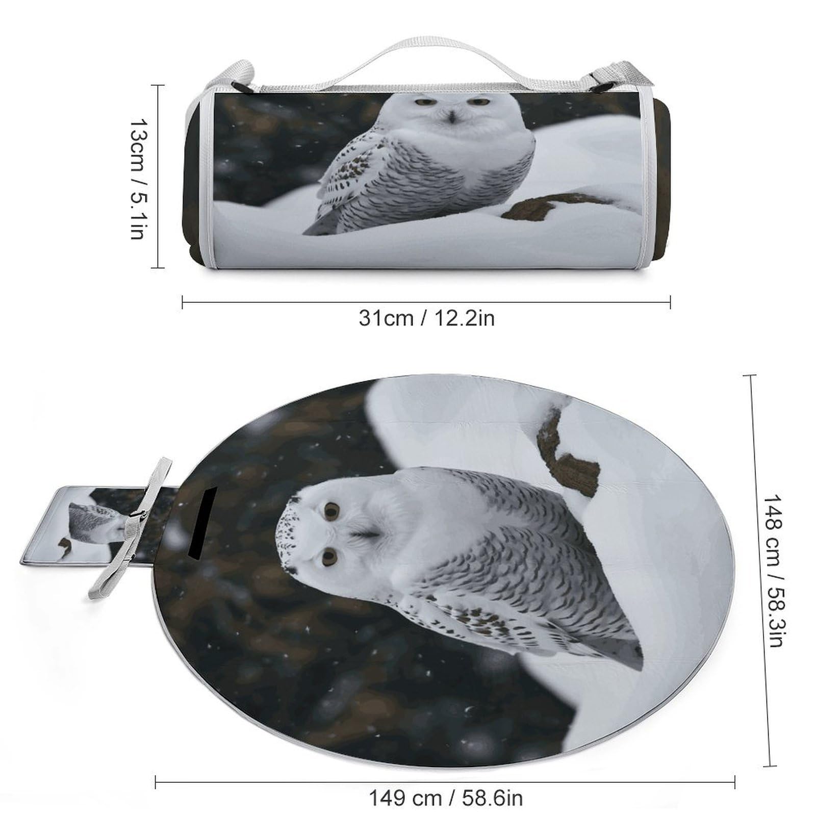 Mantas de picnic con diseño de búho de nieve, redondas, plegables, ligeras, impermeables, para exteriores, para primavera, verano, camping, parque, viajes, hierba