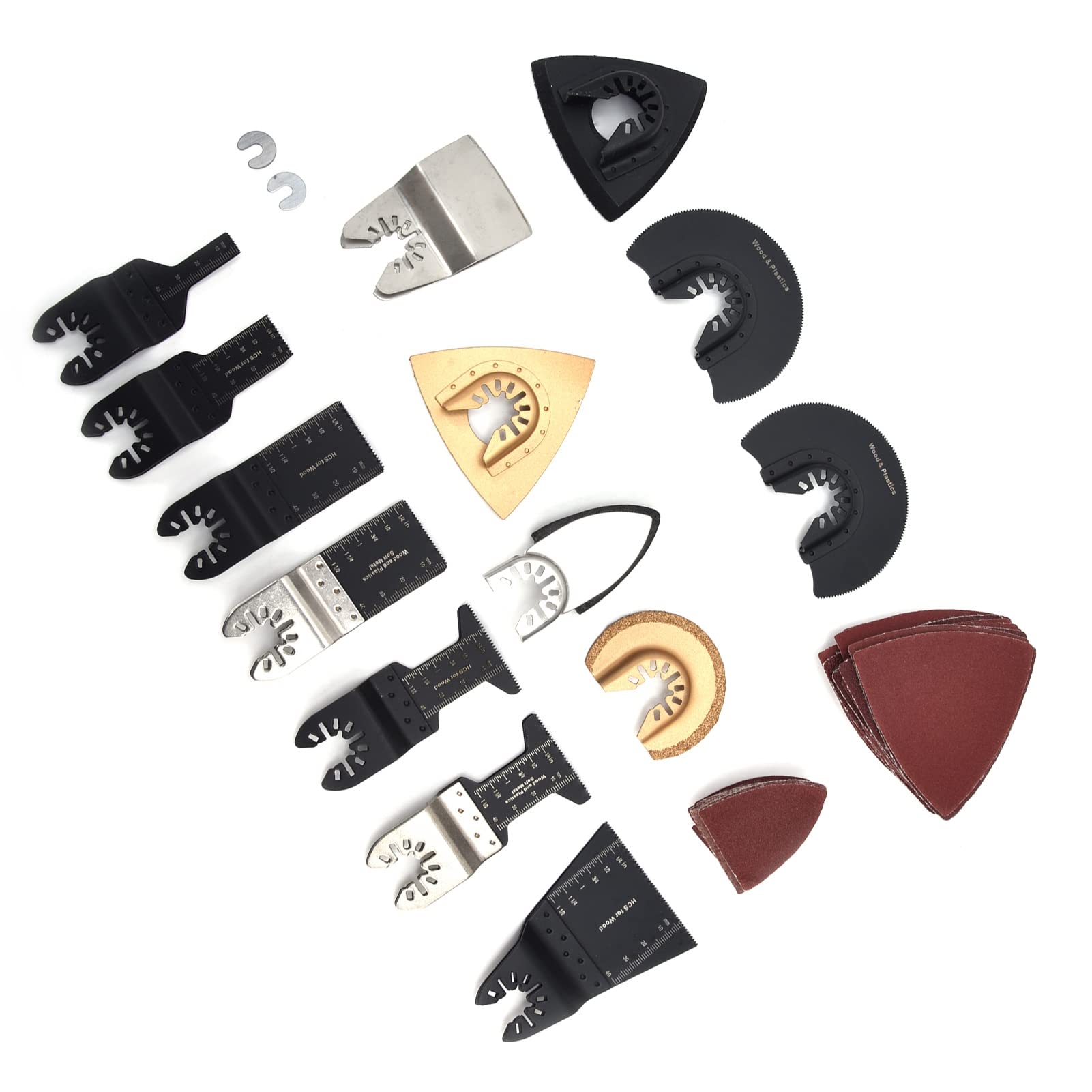 Kit di lame professionali per utensili multifunzione oscillanti per legno, lame dritte in acciaio ad alto tenore di carbonio con guarnizioni in carta vetrata per il taglio