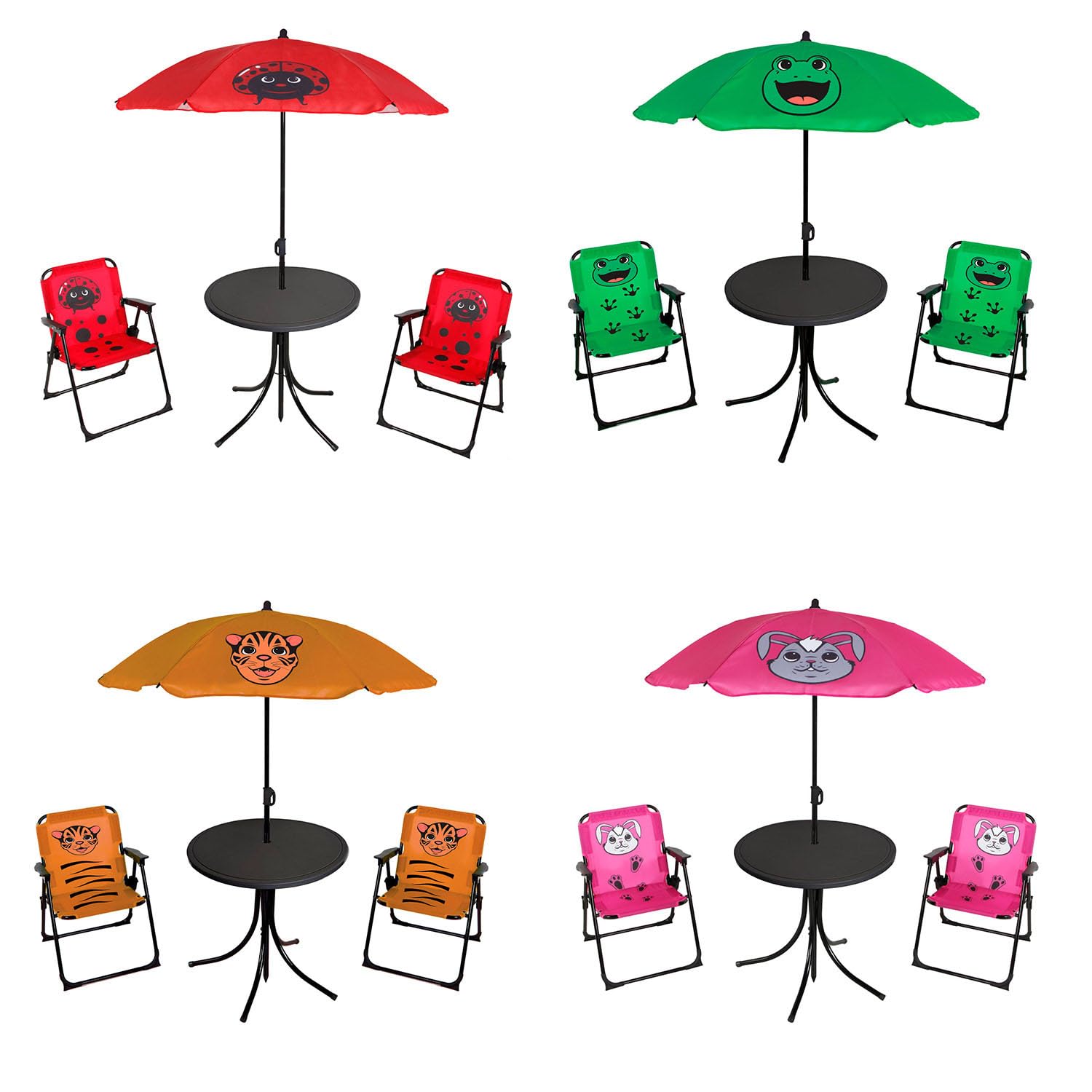 Mojawo 4tlg Kinder Campingmöbel Set Kindermöbelset 2 x Campingstuhl Klappstuhl + Tisch + Sonnenschirm, Farben:Grün