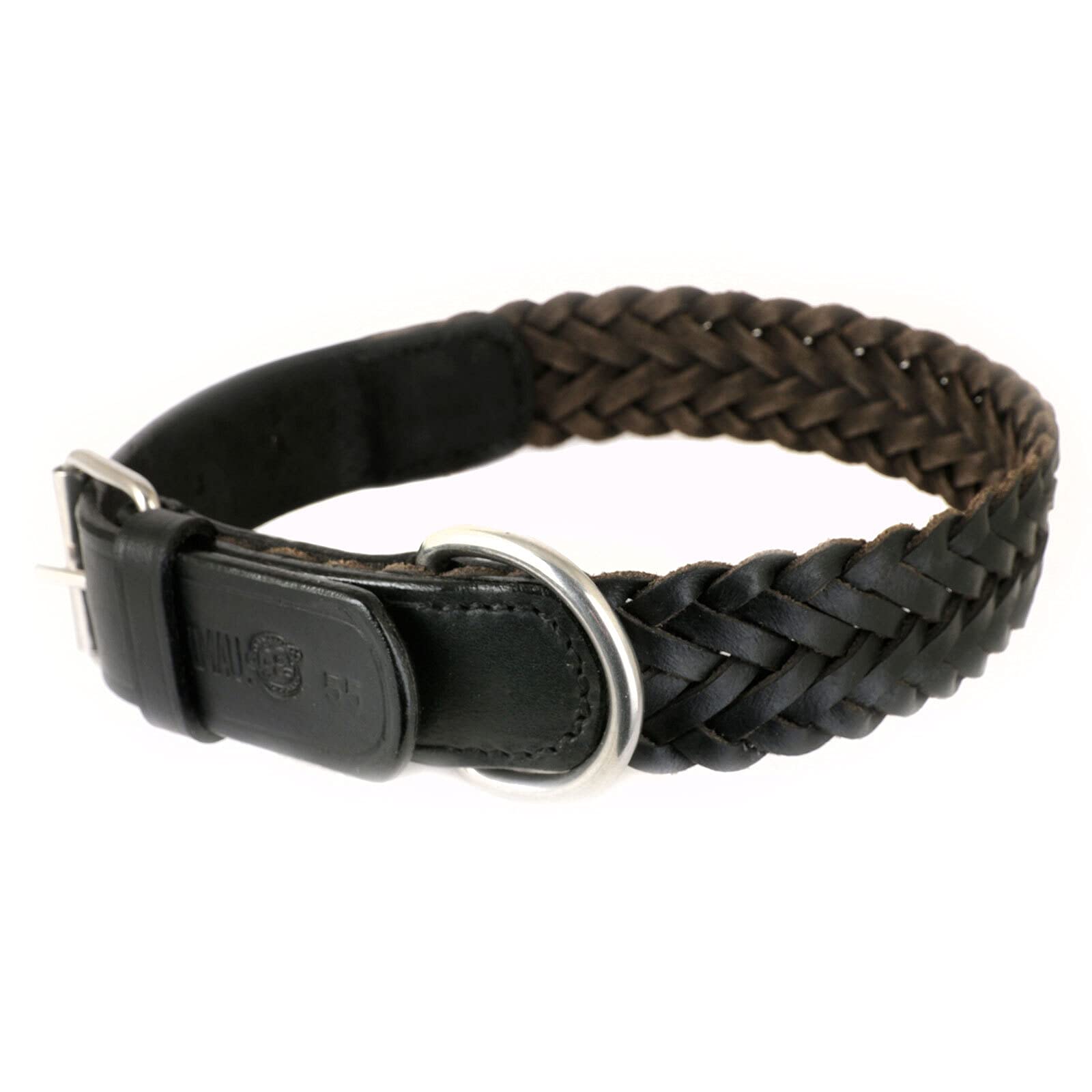 Monkimau Hundehalsband - Halsband für Hunde schwarz echt Leder geflochten verstellbar (30mm x 60cm)