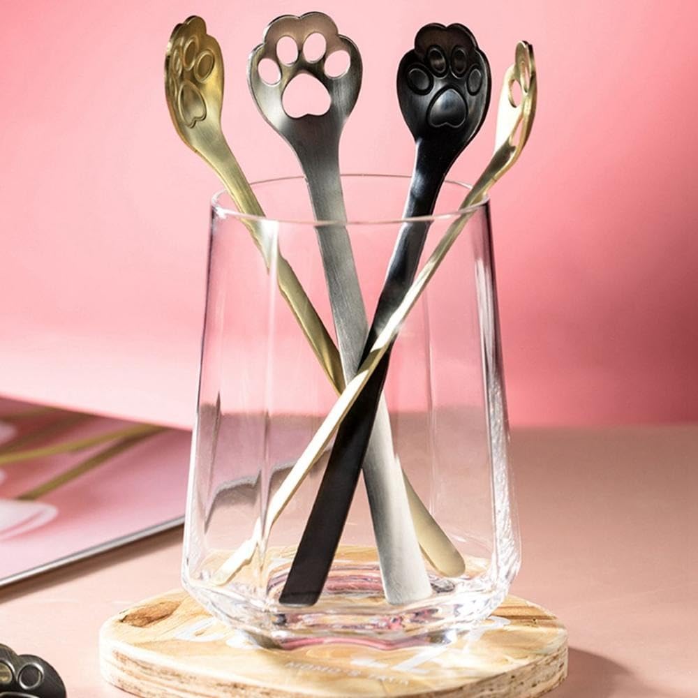 Set di 5 cucchiaini da caffè a forma di zampa di gatto in acciaio inox per zucchero gelato torta mescolando dessert (dorato Set di 5 cucchiaini da caffè a forma di zampa di gatto in acciaio inox per zucchero gelato torta mescolando dessert (dorato