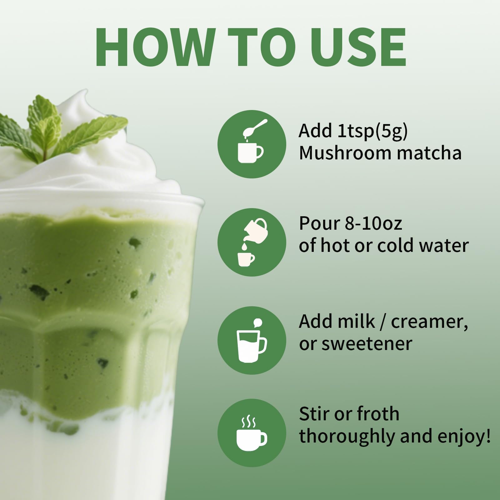 YISANFLO 7-in-1 Mushroom Matcha for Energy Focus Digestion Immunity Turkey Tail Shiitake Lions Mane Ceremonial-Grade Matcha Mushroom Powder — view 6