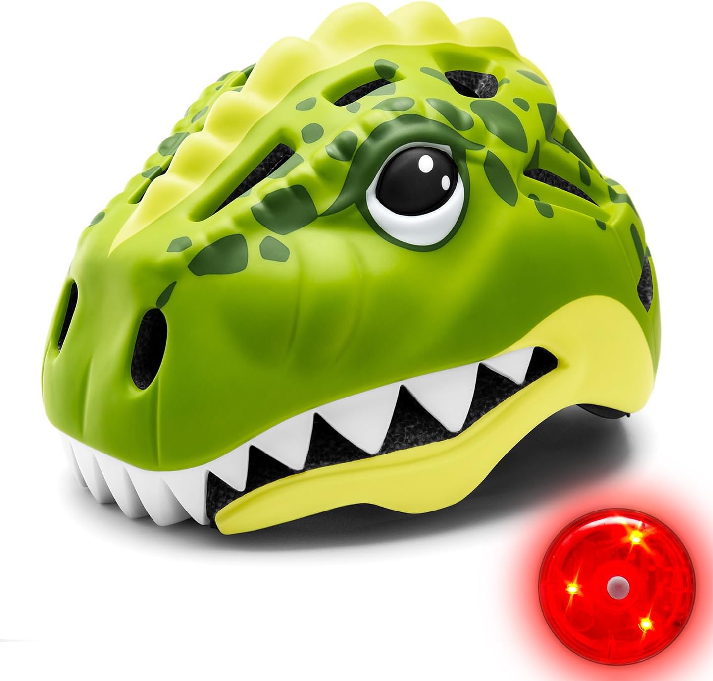 KINGBIKE Toddler Kids Bike Helmet 2-3-5-8 Years Size Adjustable 3D Dinosaur with Led Light for Skateboard Scooter Cycling Skaterolling 48-54cm
