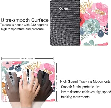 Mouse Pad, Premium-Textured Mouse Mat, Non-Slip Rubber Base Mousepad for Laptop, Computer & PC,9.57.9 in,Pink Green Flower