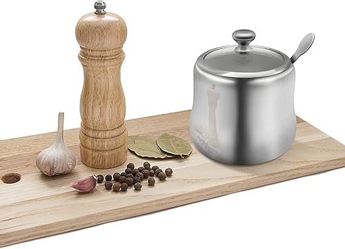 Miniatura 22 de Azucarero de acero inoxidable Tarro de condimento para café, recipiente para condimentos, recipiente de especias con asa Cruet con tapa y cuchara..