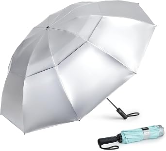G4Free 46 Inch Inverted Small Travel Umbrella Compact, Reverse UPF 50+ UV Protection Umbrella 10 Ribs Windproof for Rain Double Canopy with Vent Automatic Open Close