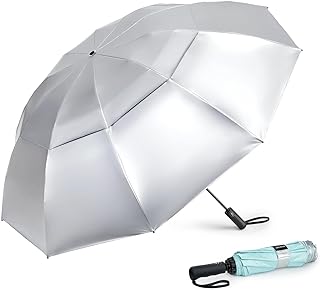 G4Free 46 Inch Inverted Small Travel Umbrella Compact, Reverse UPF 50+ UV Protection Umbrella 10 Ribs Windproof for Rain Double Canopy with Vent Automatic Open Close