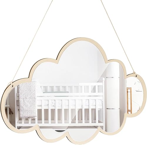 Espejo de nube de madera: decoración de pared nórdica estilo para la habitación de los niños - Diseño ligero y seguro para dormitorio de niñas, sala