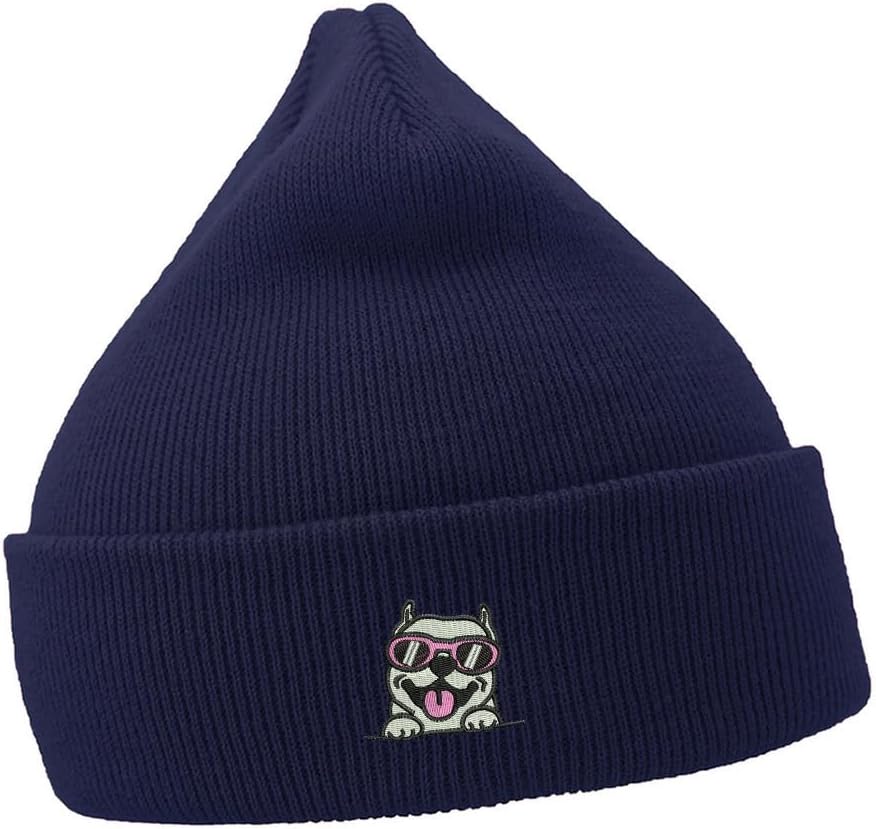 Mens Beanie Hats Pitbull Dog Embroidered Casual Knit Hats Men Women Winter Hat