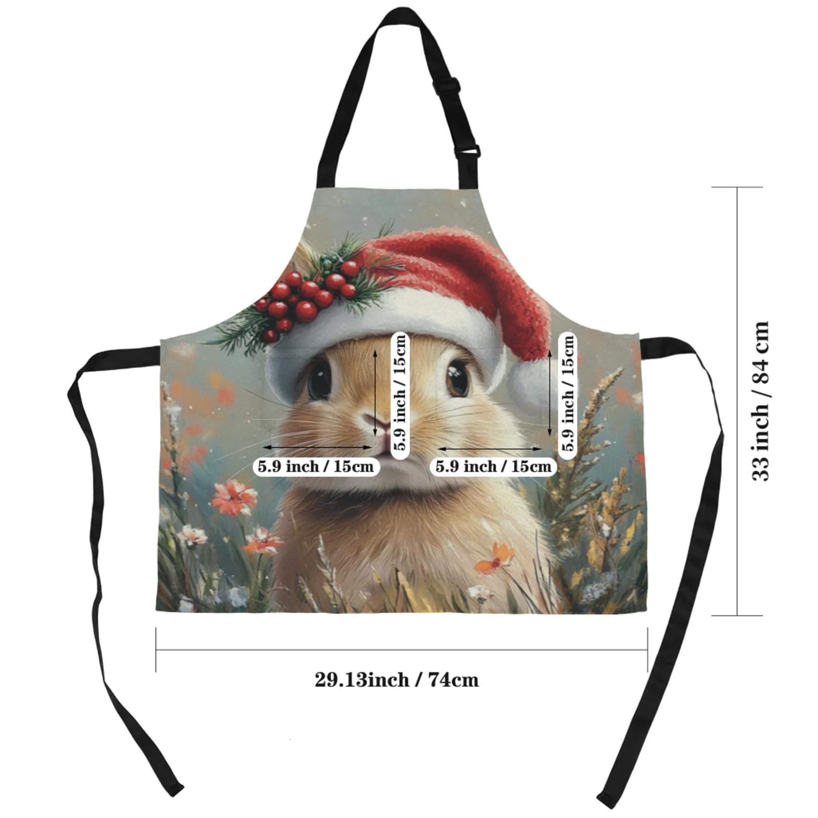 Aglebo Christmas Rabbits Flowers Chef Apron with Pockets Adjustable Shoulder Strap Waterproof Cooking Apron for Kitchen Baking Gardening Pottery Painting
