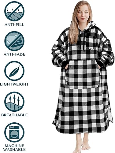 Miniatura 8 de PAVILIA Sudadera de manta portátil para mujeres y hombres, cálida y acogedora sudadera gigante con capucha de franela de forro polar grueso de gran