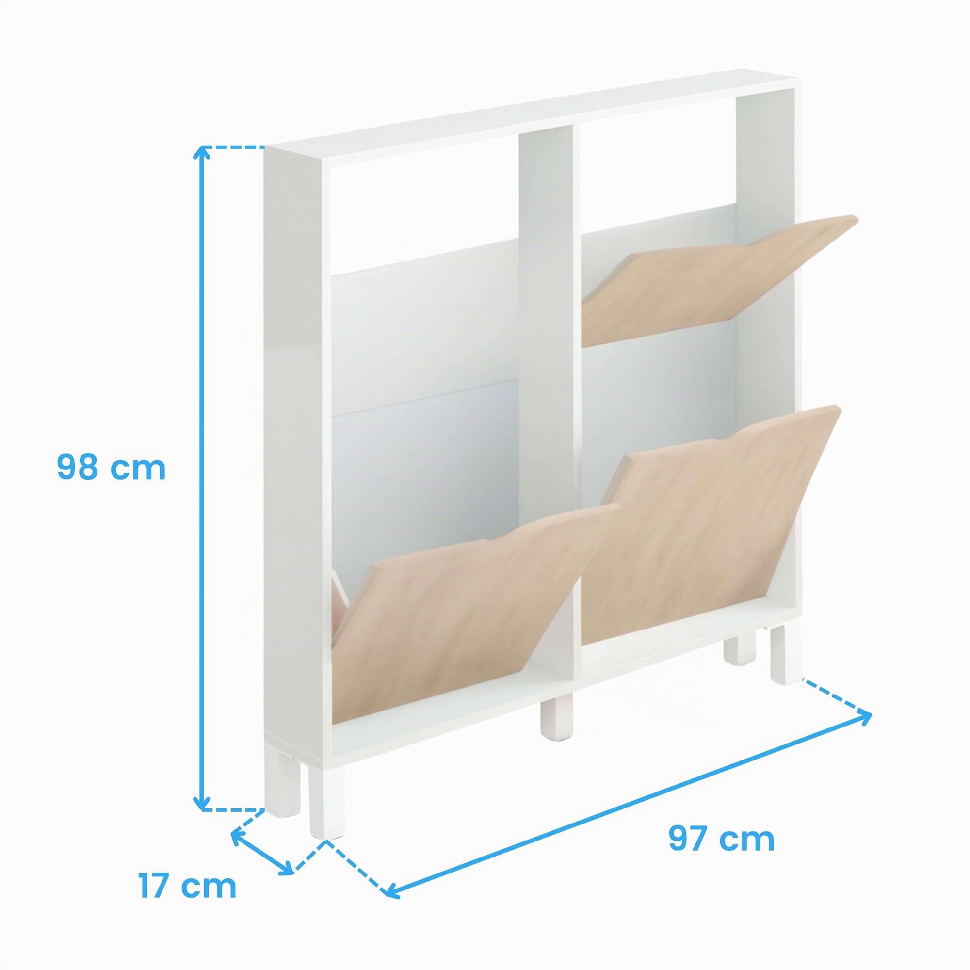 MUEBLES PITARCH | Ingresso stretto Scarpiera con gambe per ingresso corridoio, 4 porte, Bianco lucido e Rovere Aurora, 8 paia di scarpe, 17cm profondità, 97x98 (altezza x larghezza) modello Kay
