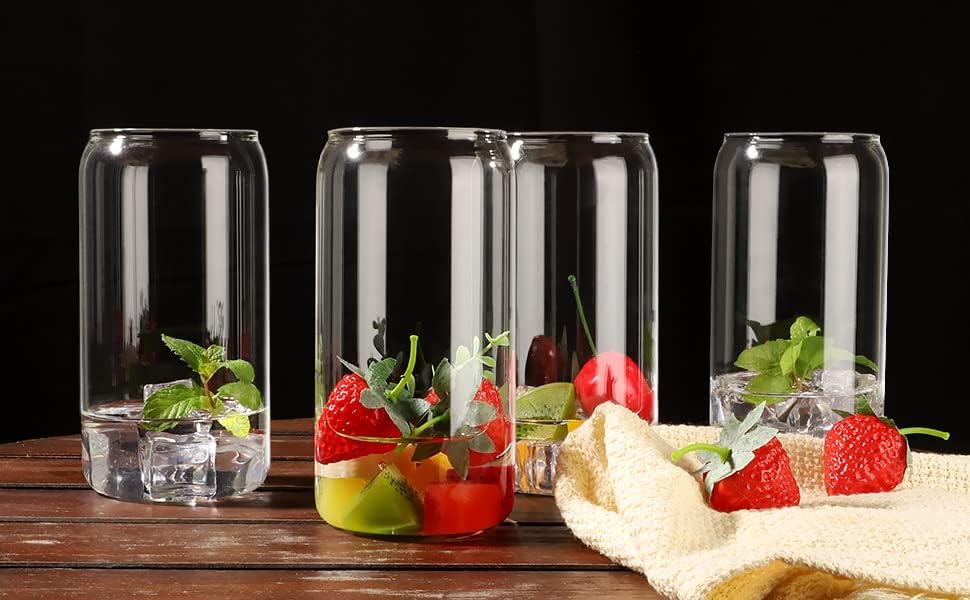 Image of Can Shape Glass Tumbler with Straw - Pack of 2 | 500ml Each Transparent Sipper for Mocktails & Cocktails | Ideal for Summer Travel, Outings & Daily Use | Combo Pack for Couples