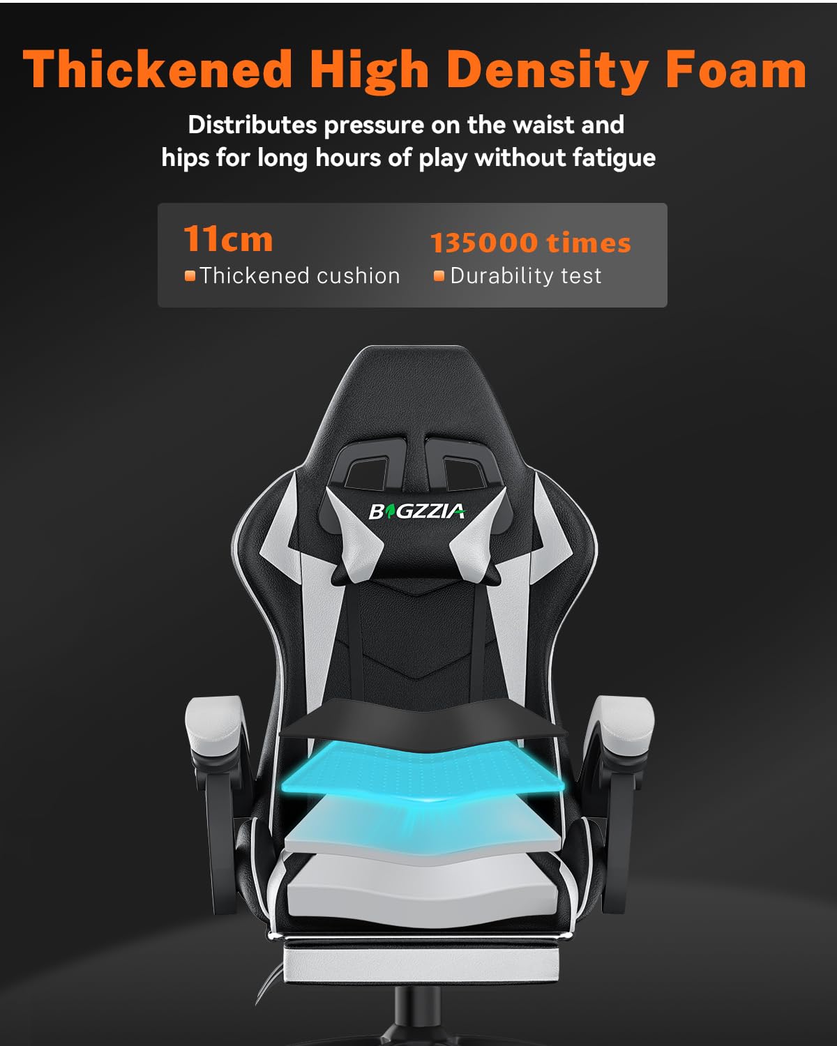 Racingreat Sedia da gaming, ergonomica, per gamer, con cuscino lombare e poggiatesta, regolabile in altezza, sedia per computer, per ufficio, per adulti, ragazze e ragazzi (Con poggiapiedi,Bianco