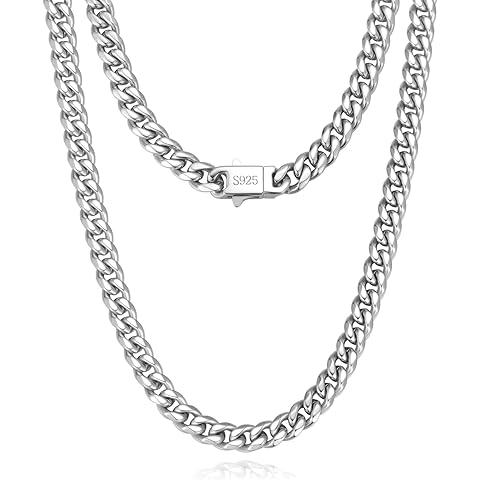KRZ Silver Cuban Link Chain for Men 5mm Miami Chains for Men Stainless Steel Chains 925 Sterling Silver Necklace for Men and Women Jewelry