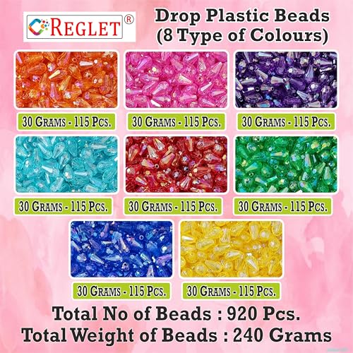 Image of 920 Pcs Multicolour Drop Crystal Beads for Jewellery Making Kit, DIY Beads for Bracelet Making Kit, Beading, Beadwork, Crafting, Embroidery, Bead Craft, Pearls for Craft - 240g, 12mm*8mm