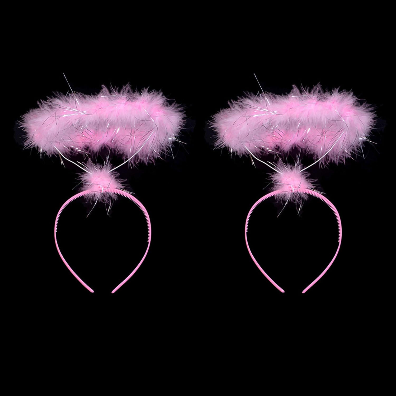 AOVNA 2Pcs Pink Angel Halo Headband Faux Feather Halo Headbands Angel Headpiece for Halloween Party
