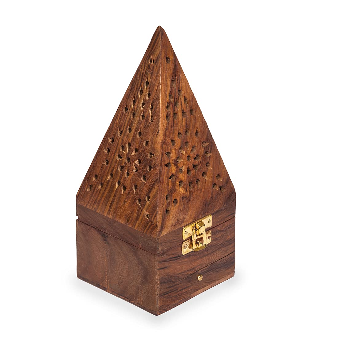 Quesera's Wooden Bakhoor Burner/Mabkhara/pyramid shape incense burner/home fragramce/home decor/incense holder/lobandaan/bhakhoor burner (brown, 9 x 9 x 20 cm)