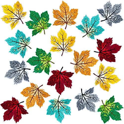 ANCIRS 18pcs Assorted Colourful Maple Leaves Patch for Males Girls Jackets, Ornamental Embroidered Maple Leaves Form Patch Applique Iron On Sew On Emblem for Denims Hats Baggage and Shirts (8×7.5cm)