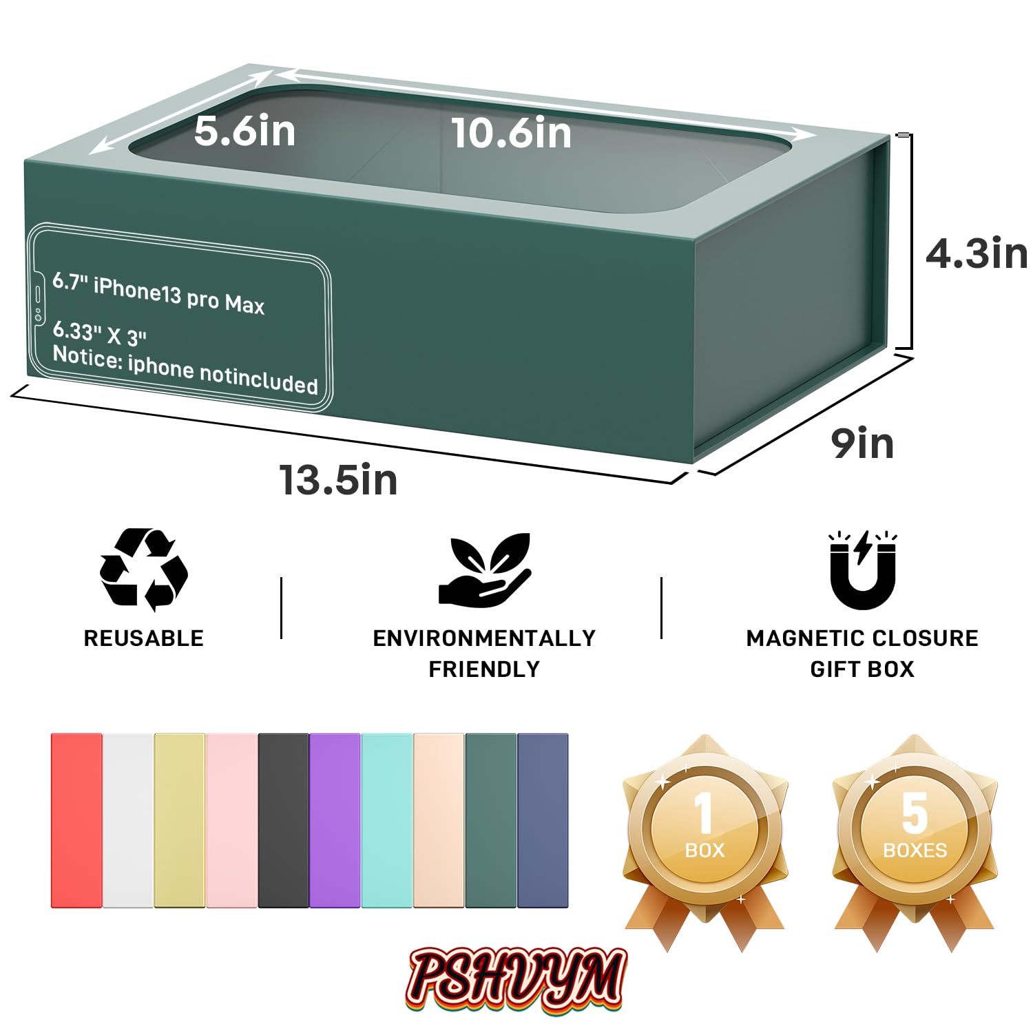 PSHVYM Große Geschenkbox mit Fenster, 34,9 x 22,9 x 10,9 cm, in grüner Geschenkbox für Geschenke, magnetische Deckel, zusammenklappbar, für Brautjungfernantragsbox, Hochzeit, Geburtstag, Weihnachten,