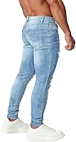 Vista 3 de HUNGSON Pantalones de mezclilla ajustados rasgados para hombre