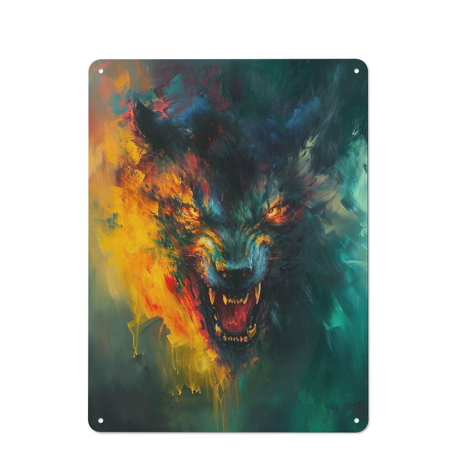 Junmoney Abstract Wolf Portrait Tin Sign 40X30cm With For Workshop Wall, Rustic Decor, Autumn Room Decor For Fans Of Metal Wall Signs