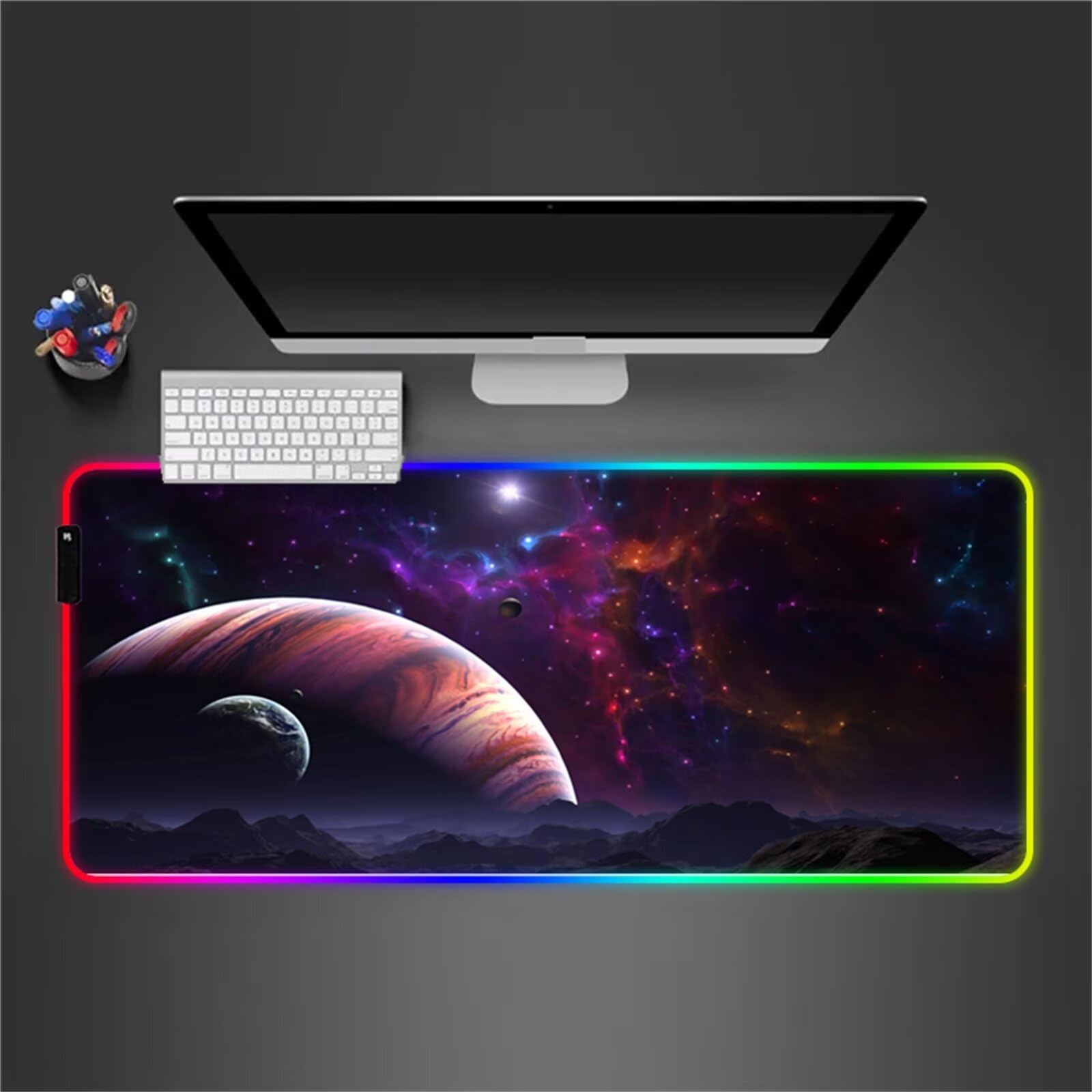 Nebulosa Espacial RGB Alfombrilla de ratón para Juegos 900x400x4mm Alfombrilla Ratón Grande Alfombrilla de Escritorio LED con Base de Goma Antideslizante para Gamers PC y Portátil