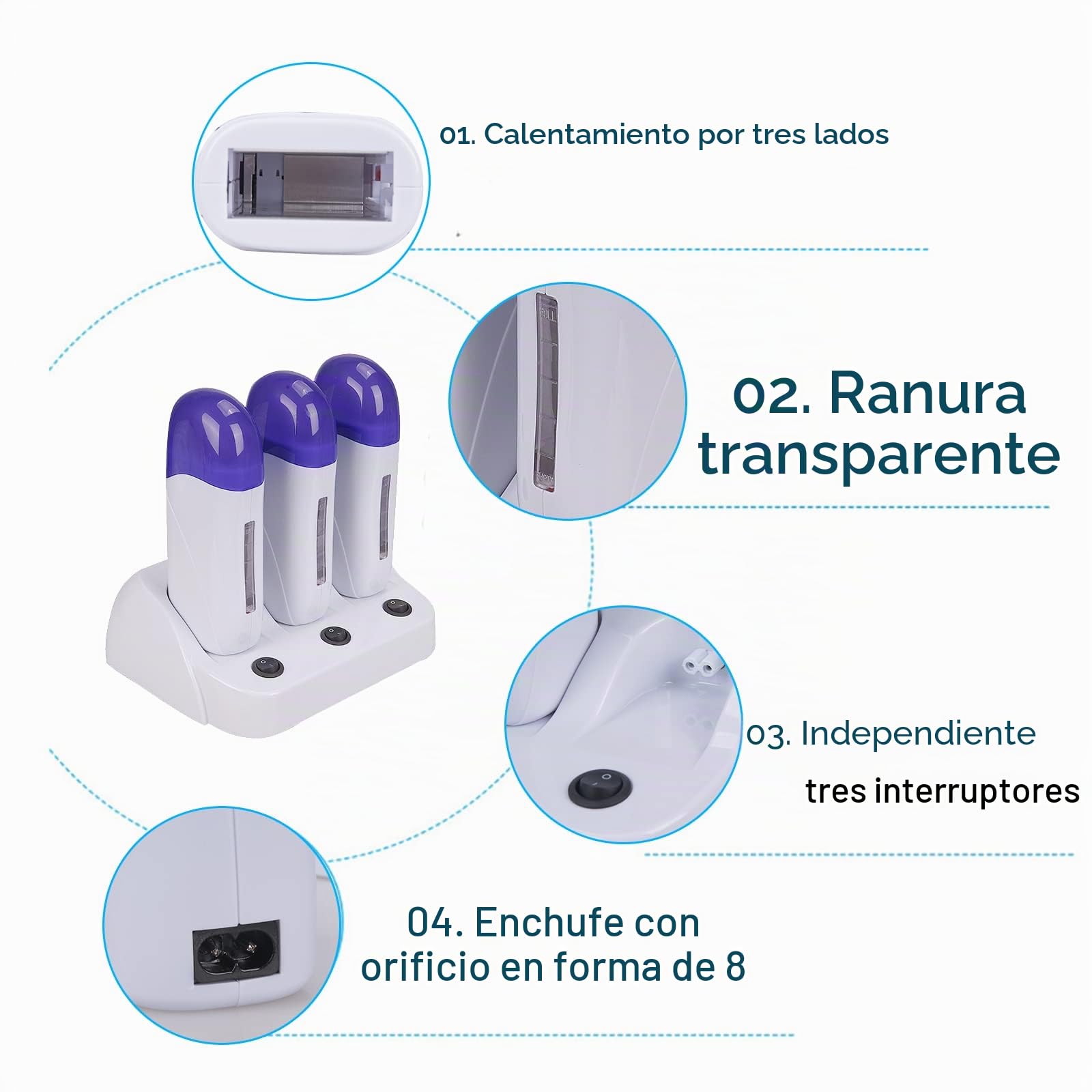 Vinteky Roll-On Calentador de Cera Fundidor Electrico Depiladora Easy Wax Depilación para Bellaza, Regalo para Mujeres (Triple)