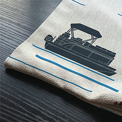 Smooffly Boat Decorative Pillow Cover,Pontoon Boat Lake Beach Canopy Dock Watercraft Blue Brown Waist Lumbar Cotton Linen Throw Pillow Case Cushion Cover For Sofa Home Decorative Oblong 12X20 Inches #TOP2