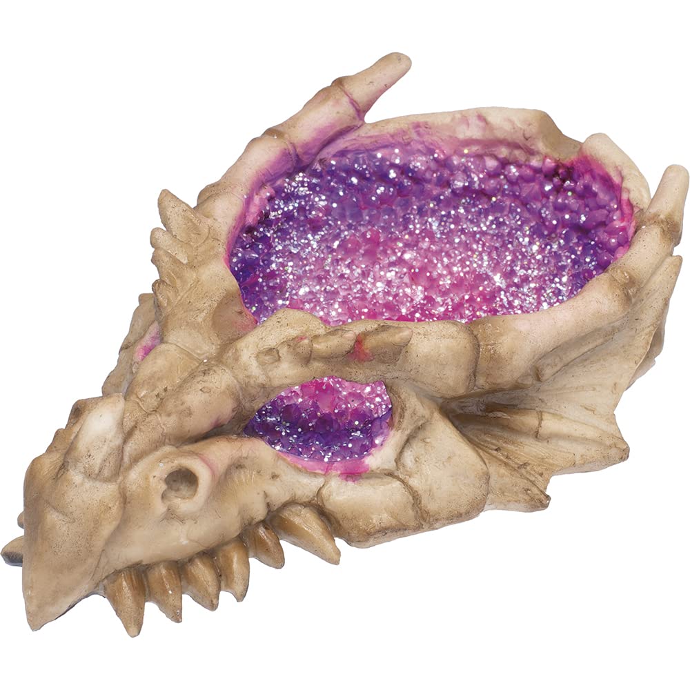 Fantasy Dragon Ashtray | Cool Ashtrays for Medieval Fantasy Fans | Faux Crystal Glitter Decorations | Home Gothic Decor Box | Trippy Ash Tray (Bone Dragon Skull Purple)