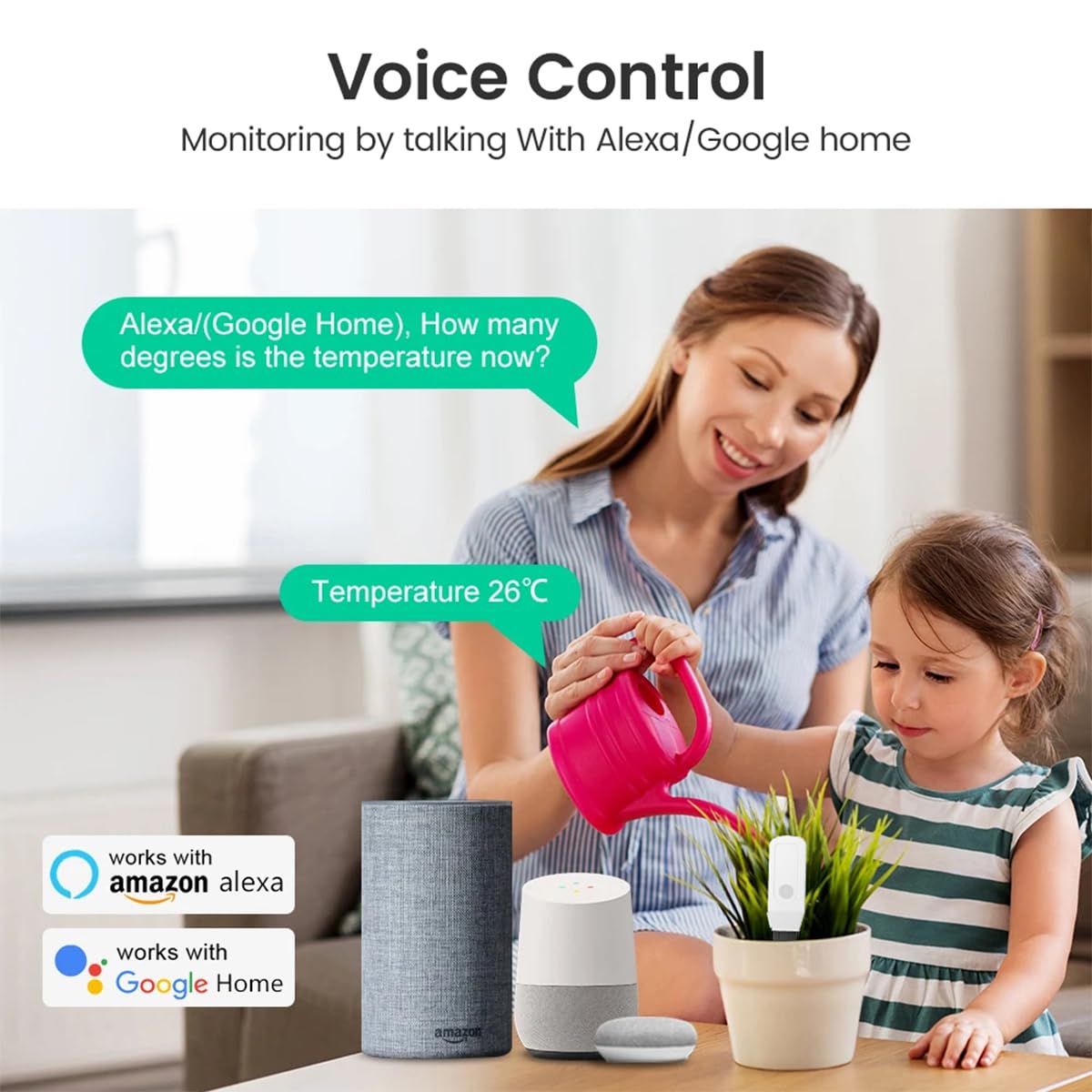 Medidor de humedad del suelo Sensor inteligente de humedad del suelo con wifi Monitor de agua para plantas, higrómetro para suelo, compatible con la aplicación Smart Life, Alexa