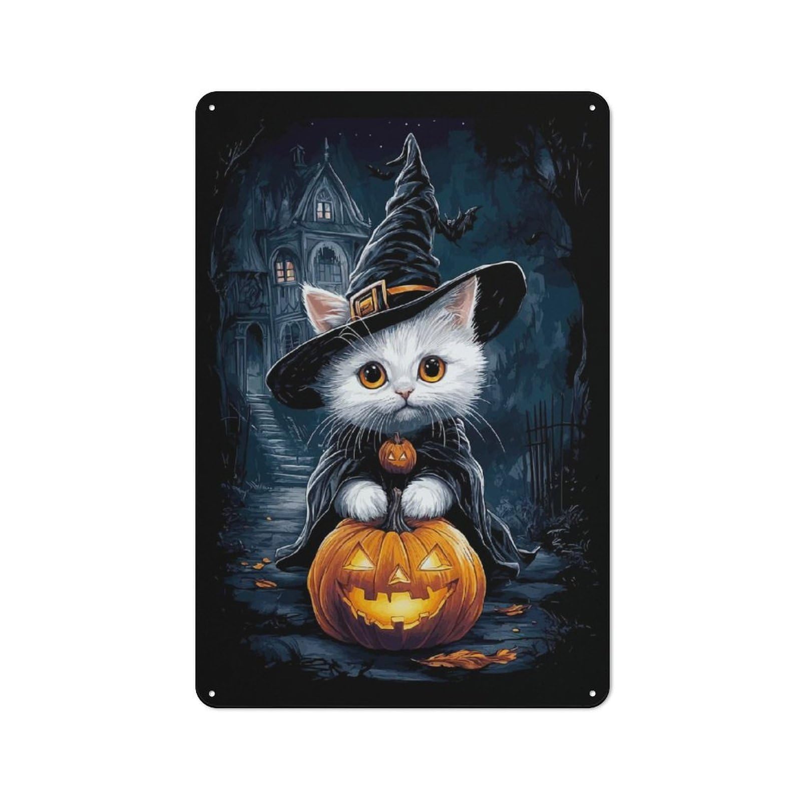 Junmoney Style-10 For Living Room Or Hallway, Halloween Witch Cat Vintage Metal Sign 30X20cm, For Metal Sign Collectors, For Garage And Workshop Walls