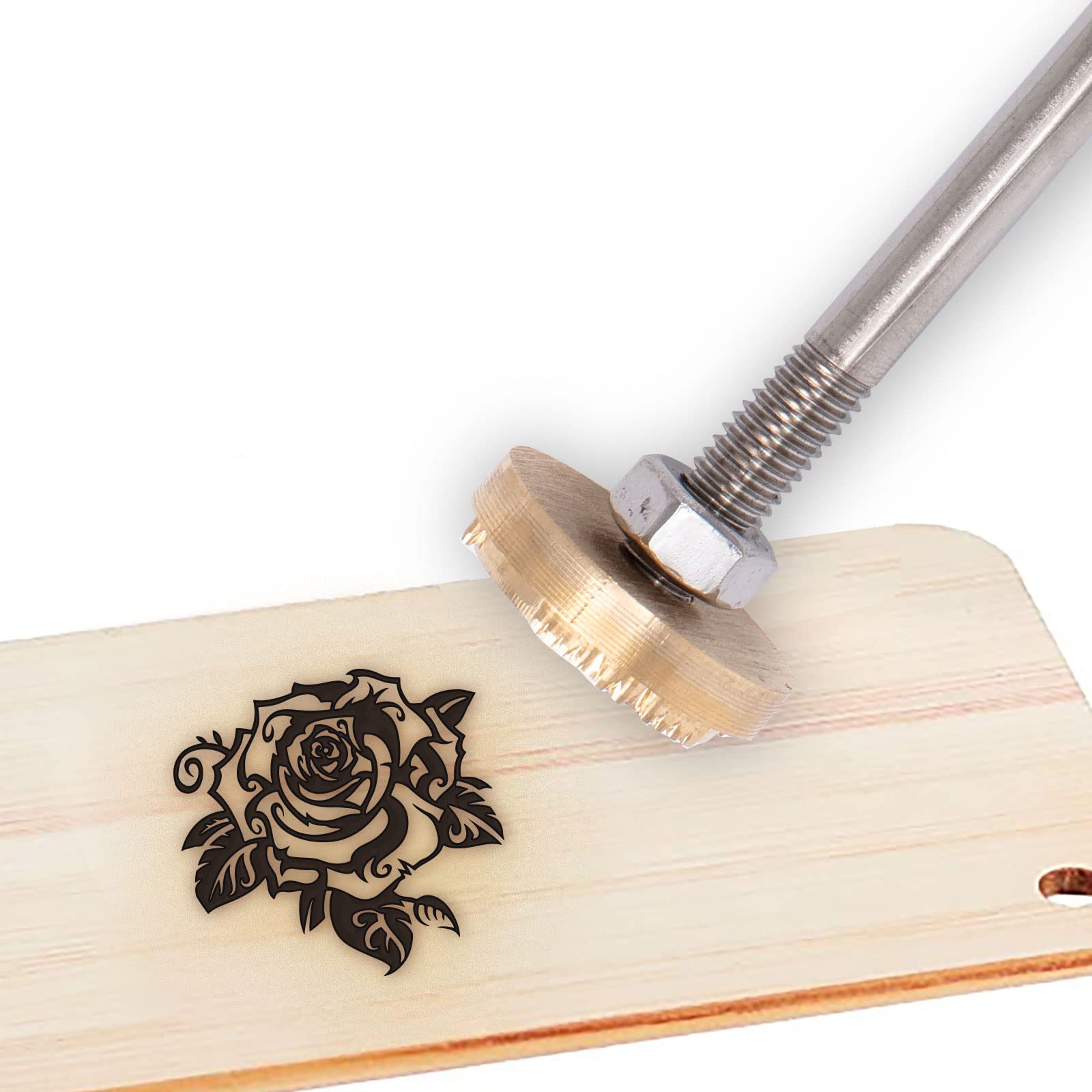 SUPERDANT Retro Blooming Rose Pattern Custom Wood Leather Heat Stamp BBQ Branding Stamp with Wood Handle for Woodworks Handcrafted Design Personalized Gift Branding 1.18"